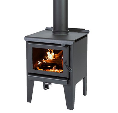 Freestanding radiant wood fire with pedestal
