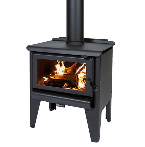 Freestanding radiant wood fire with legs