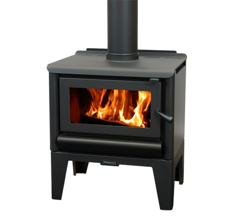 Freestanding radiant wood fire with legs
