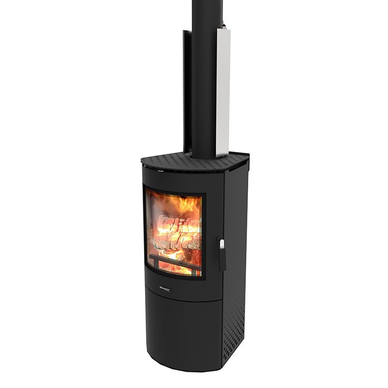 Freestanding radiant wood fire with ash pan